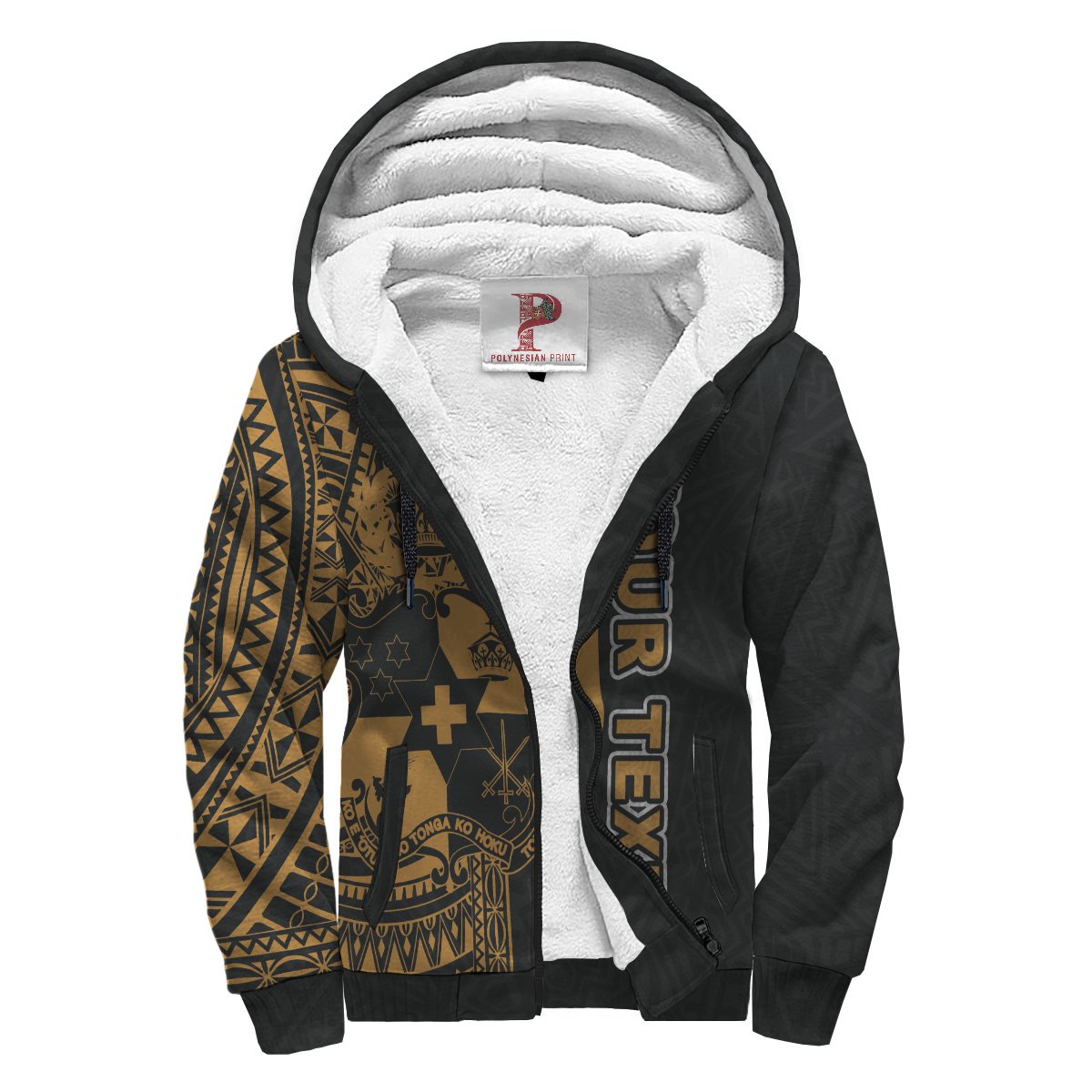 Tonga Polynesian Personalised Custom Sherpa Hoodie - Gold Line Black - Gold - Polynesian Pride