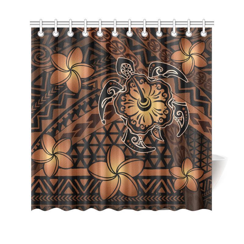 Hawaii Mix Polynesian Turtle Plumeria Shower Curtain - AH - Nick Style - Orange 177 x 172 (cm) Orange - Polynesian Pride