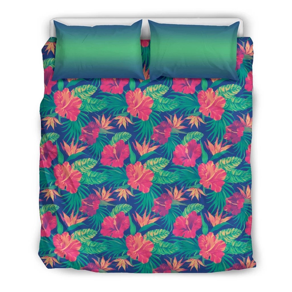 Hawaiian Hibiscus Pattern Gradient Polynesian Bedding Set Black - Polynesian Pride