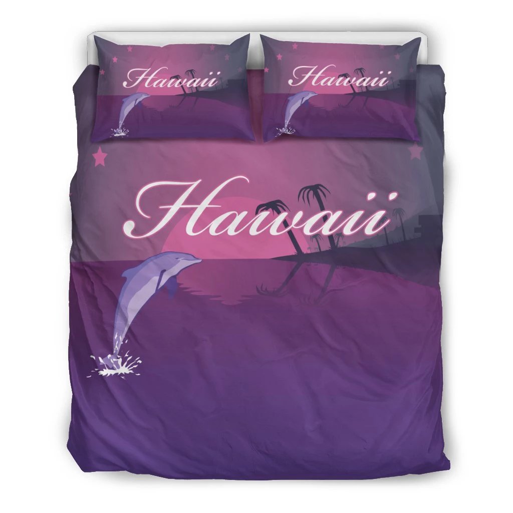 Hawaiian Dolphin Violet Polynesian Bedding Set Black - Polynesian Pride