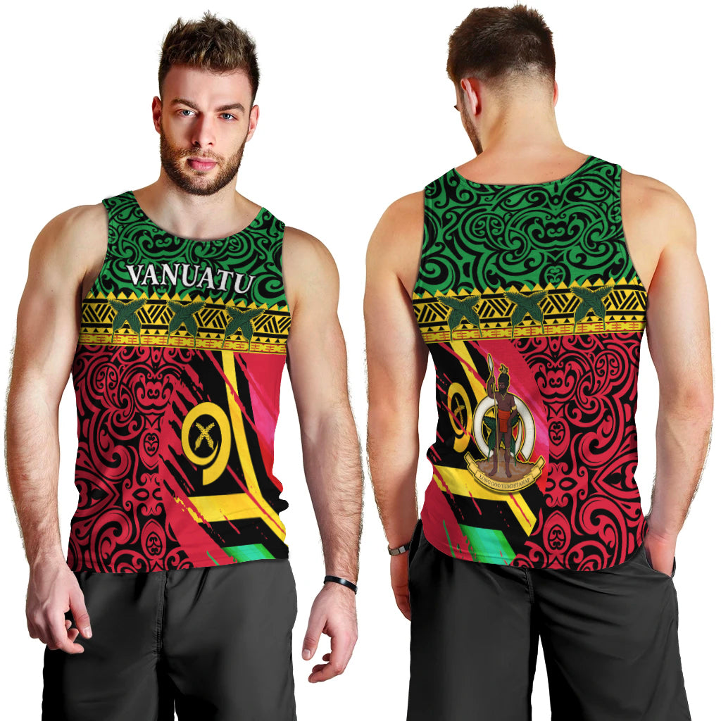 Vanuatu Dreamy Men Tank Top Flag and Pattern LT13 Green - Polynesian Pride