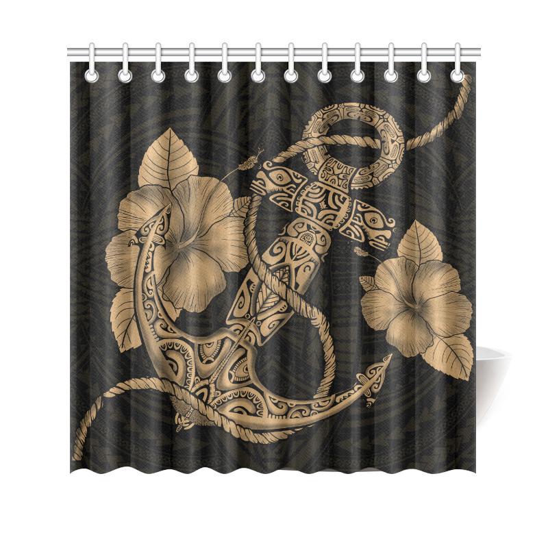 Anchor Gold Poly Tribal Shower Curtain 177 x 172 (cm) Gold - Polynesian Pride