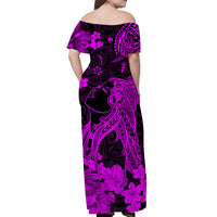 Hawaii Off Shoulder Long Dress Polynesia Purple Beautiful Hula Girl LT13 - Polynesian Pride