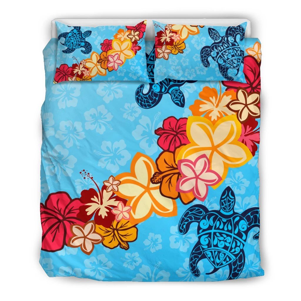 Hawaiian Ocean Turtle Plumeria And Hibiscus Polynesian Bedding Set Art - Polynesian Pride