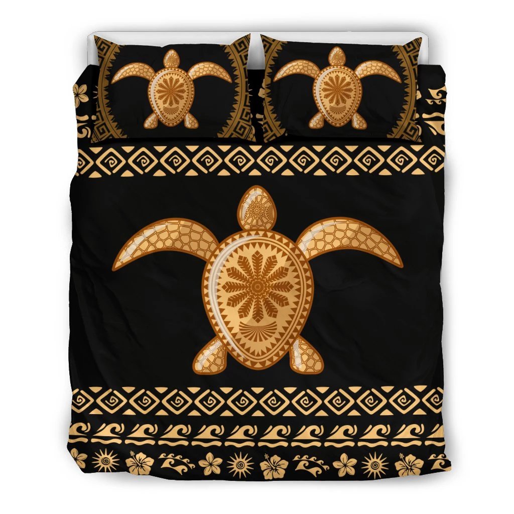 Hawaiian Golden Turtle Hibiscus Plumeria Polynesian Bedding Set Art - Polynesian Pride