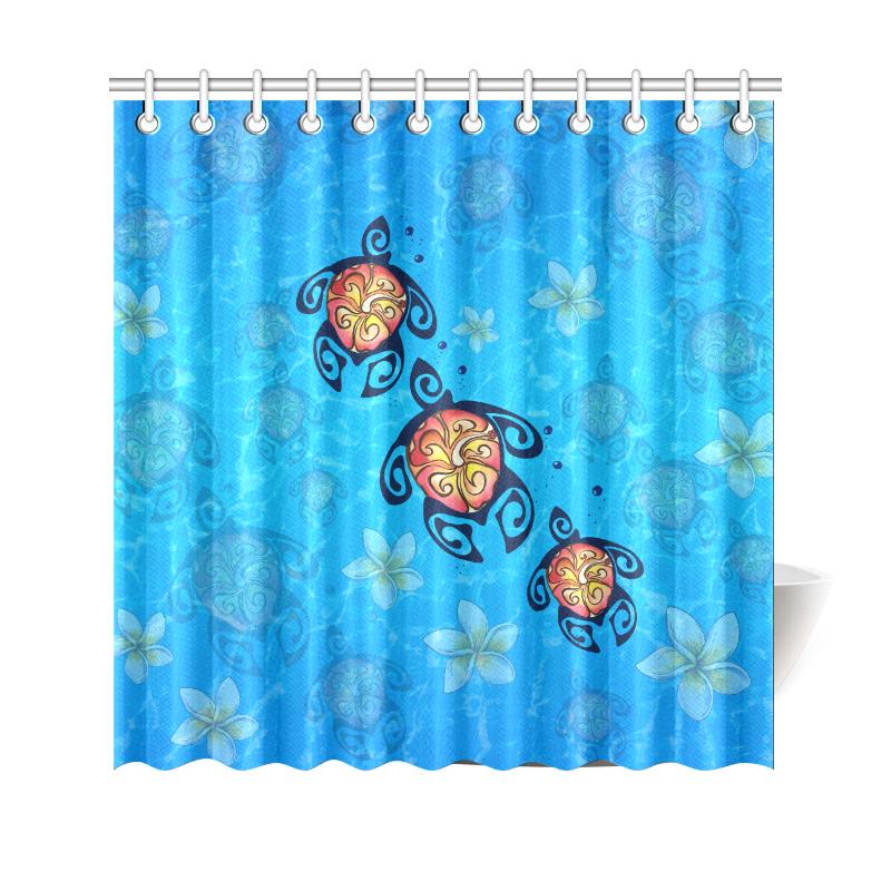 Hawaii Plumeria Turtle In The Ocean Shower Curtain - AH - John Style 177 x 172 (cm) Blue - Polynesian Pride