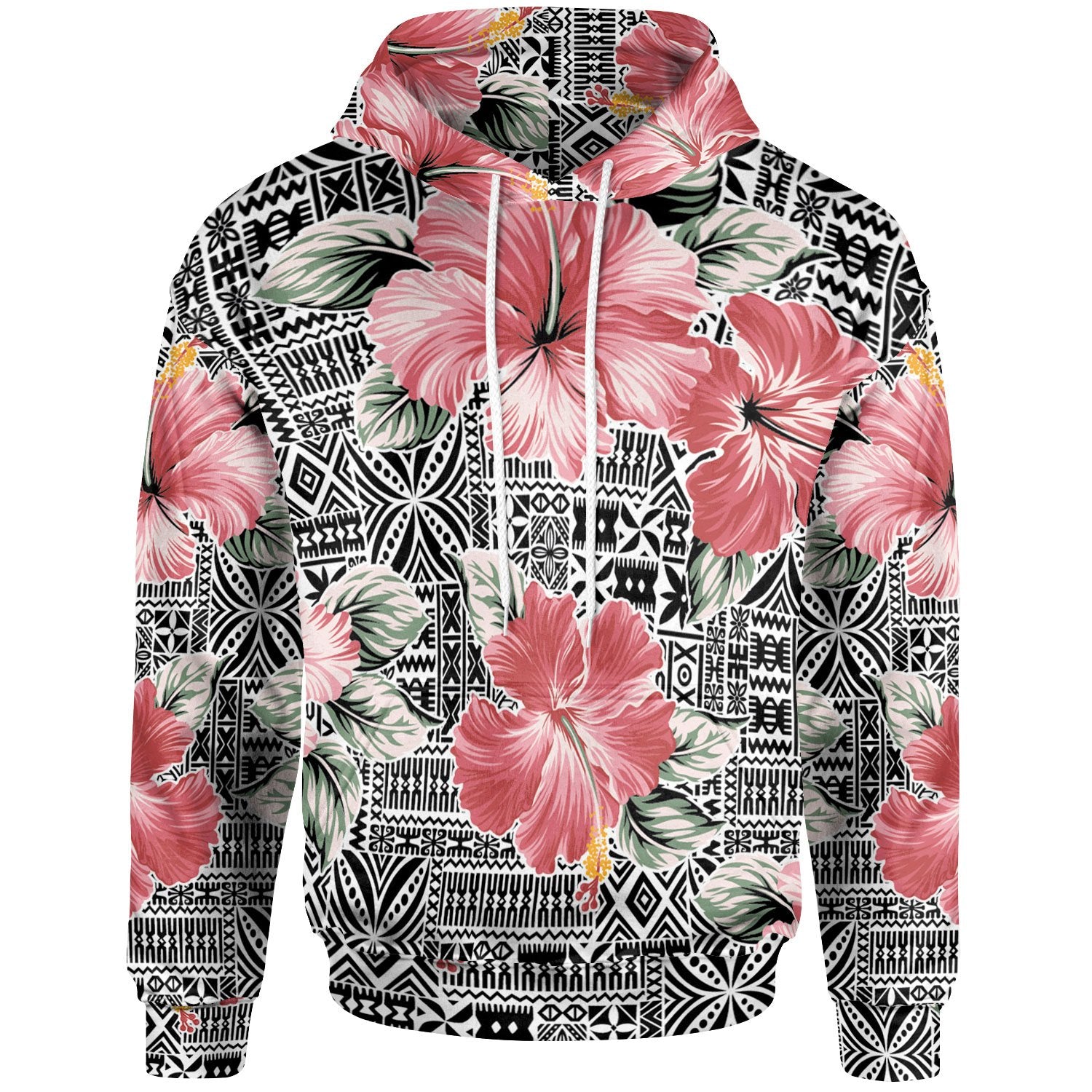 Polynesian Hoodie Pink Hibiscus Flower With Tapa Pattern Unisex Vintage Color - Polynesian Pride