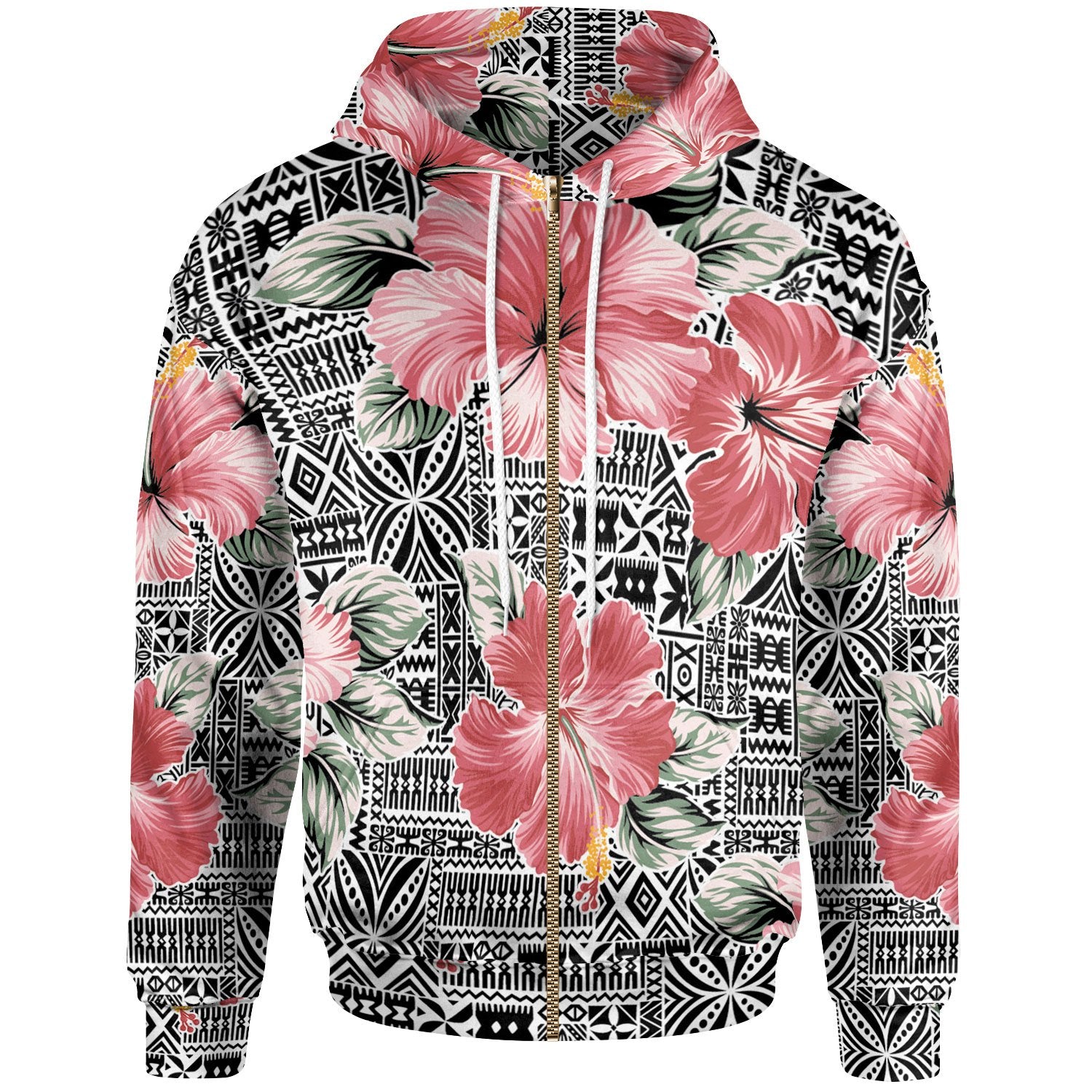 Polynesian Hoodie Pink Hibiscus Flower With Tapa Pattern Unisex Vintage Color - Polynesian Pride