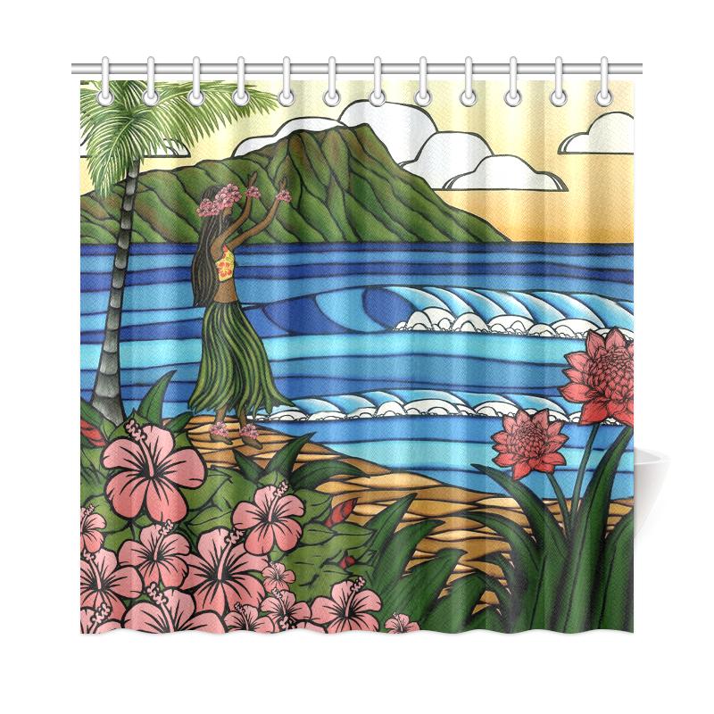 Hula Girl Shower Curtain 177 x 172 (cm) White - Polynesian Pride