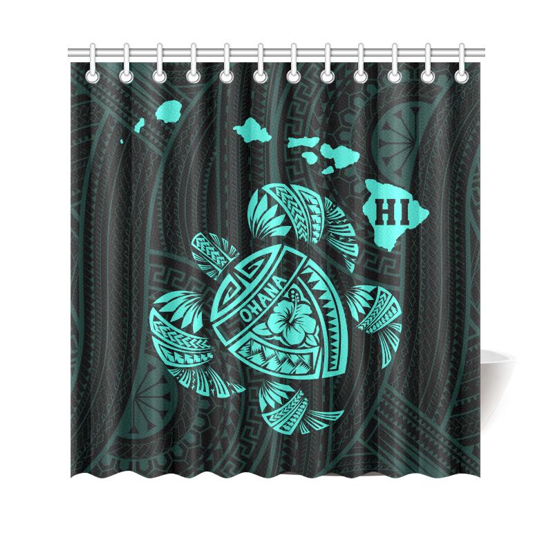 Hawaii Kakau Polynesian Turtle Map Shower Curtain - Turquoise 177 x 172 (cm) Turquoise - Polynesian Pride