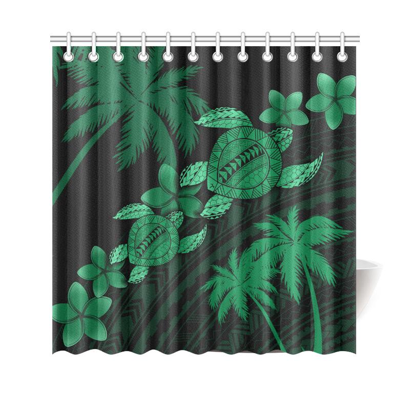 Hawaii Turtle Plumeria Coconut Tree Polynesian Shower Curtain - Green 177 x 172 (cm) Green - Polynesian Pride