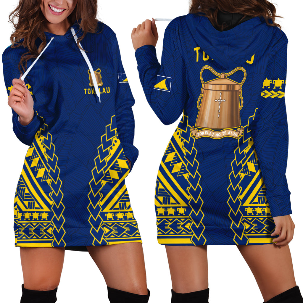 Tokelau Hoodie Dress Coconut Palm Leaf LT13 Blue - Polynesian Pride