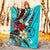 Chuuk State Premium Blanket - Tribal Flower With Special Turtles Blue Color - Polynesian Pride