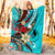 Yap State Premium Blanket - Tribal Flower With Special Turtles Blue Color - Polynesian Pride