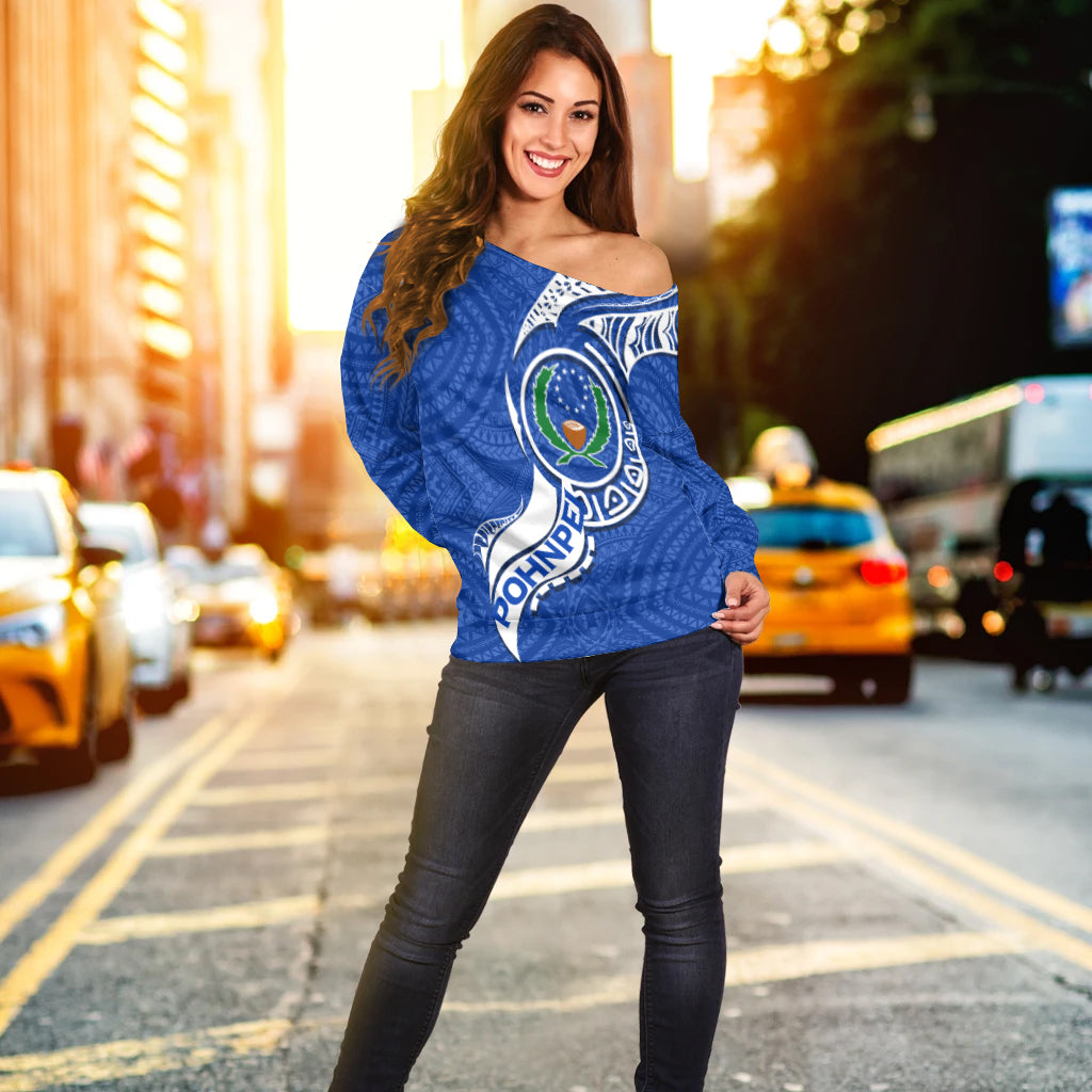 Pohnpei Women Off Shoulder Sweater - Micronesia Pride Blue - LT12 - Polynesian Pride