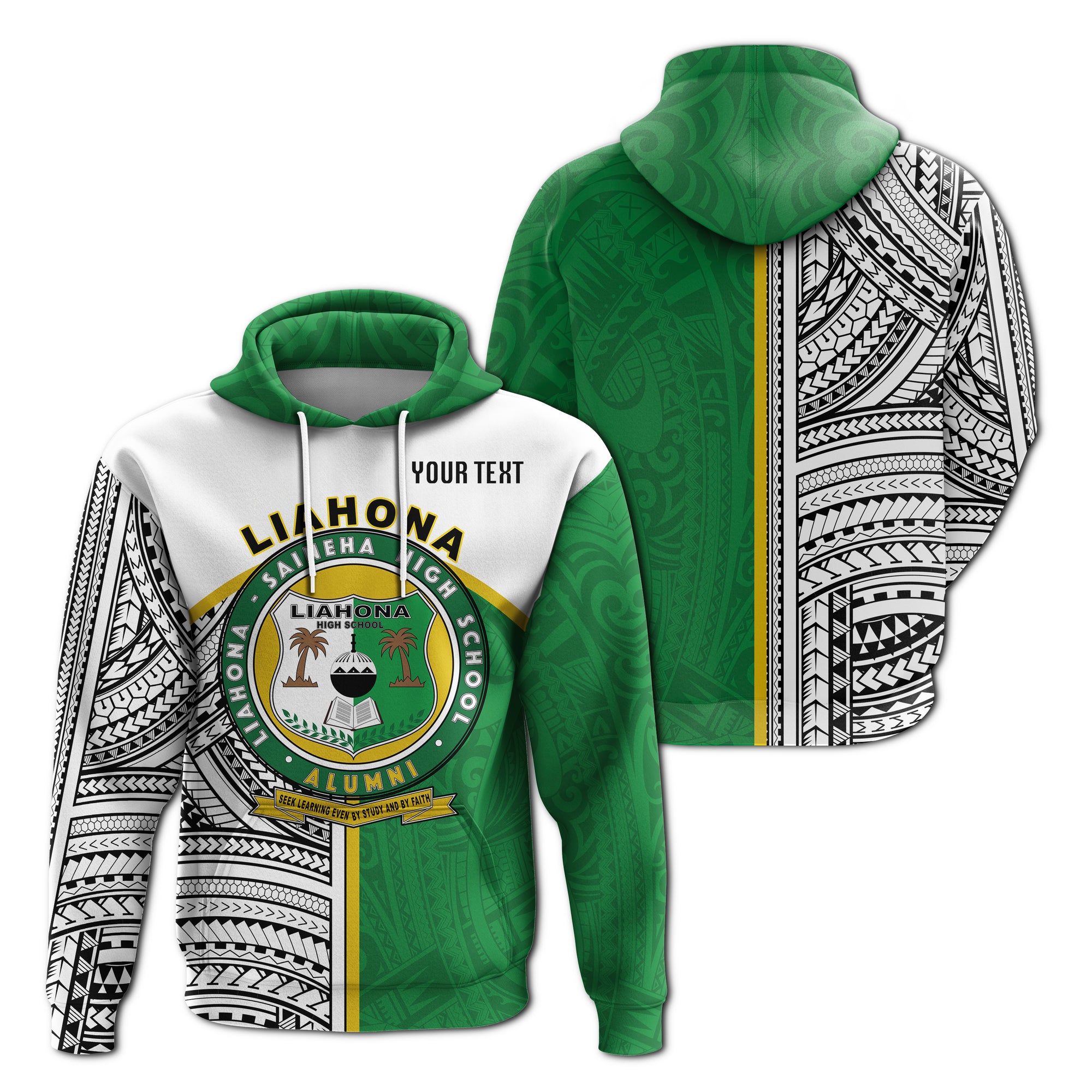 Custom Liahona High School Hoodie Polynesian Patterns LT20 Unisex Green - Polynesian Pride