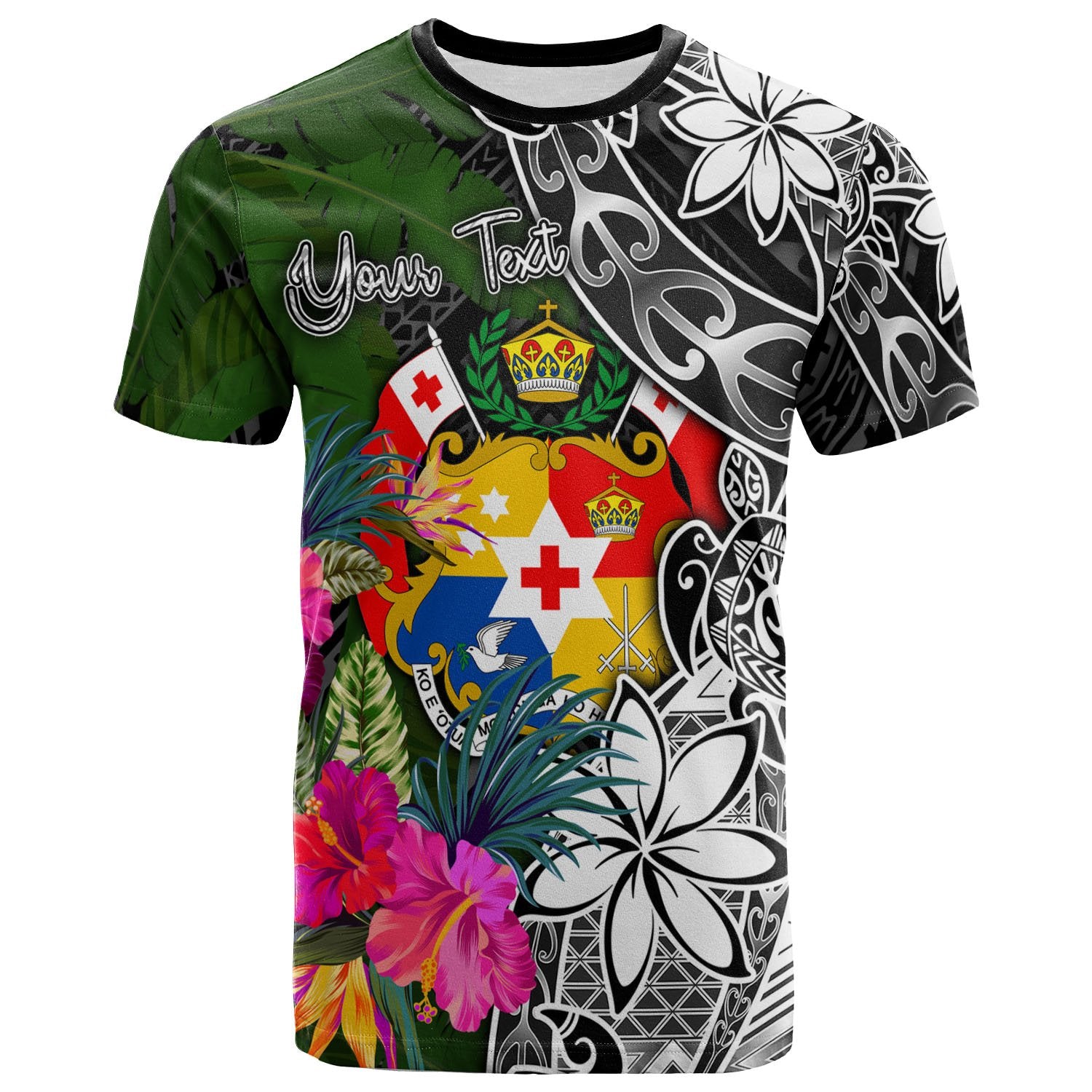 Tonga Custom T Shirt Turtle Plumeria Banana Leaf Unisex Black - Polynesian Pride