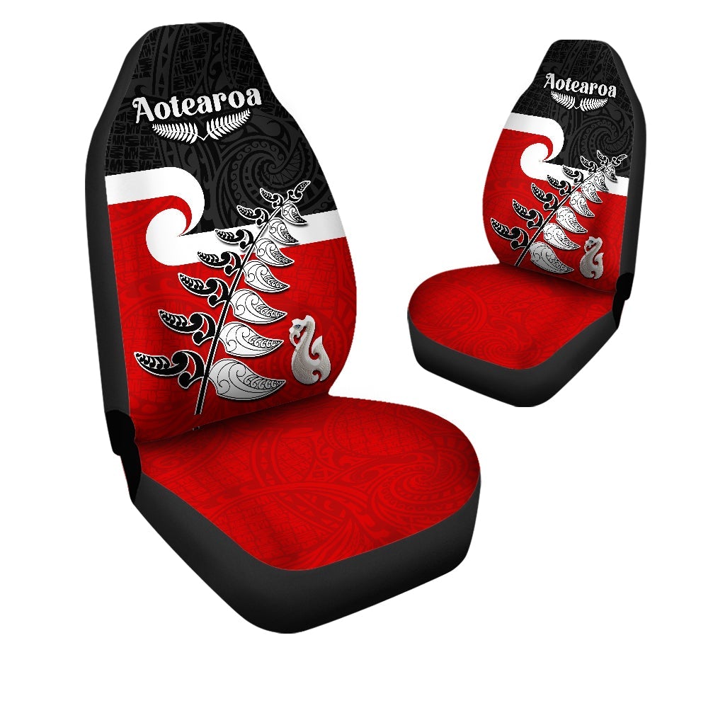 Waitangi Car Seat Covers Aotearoa Maori Pattern Mix Fern and Manaia Koru LT13 One Size Black - Polynesian Pride