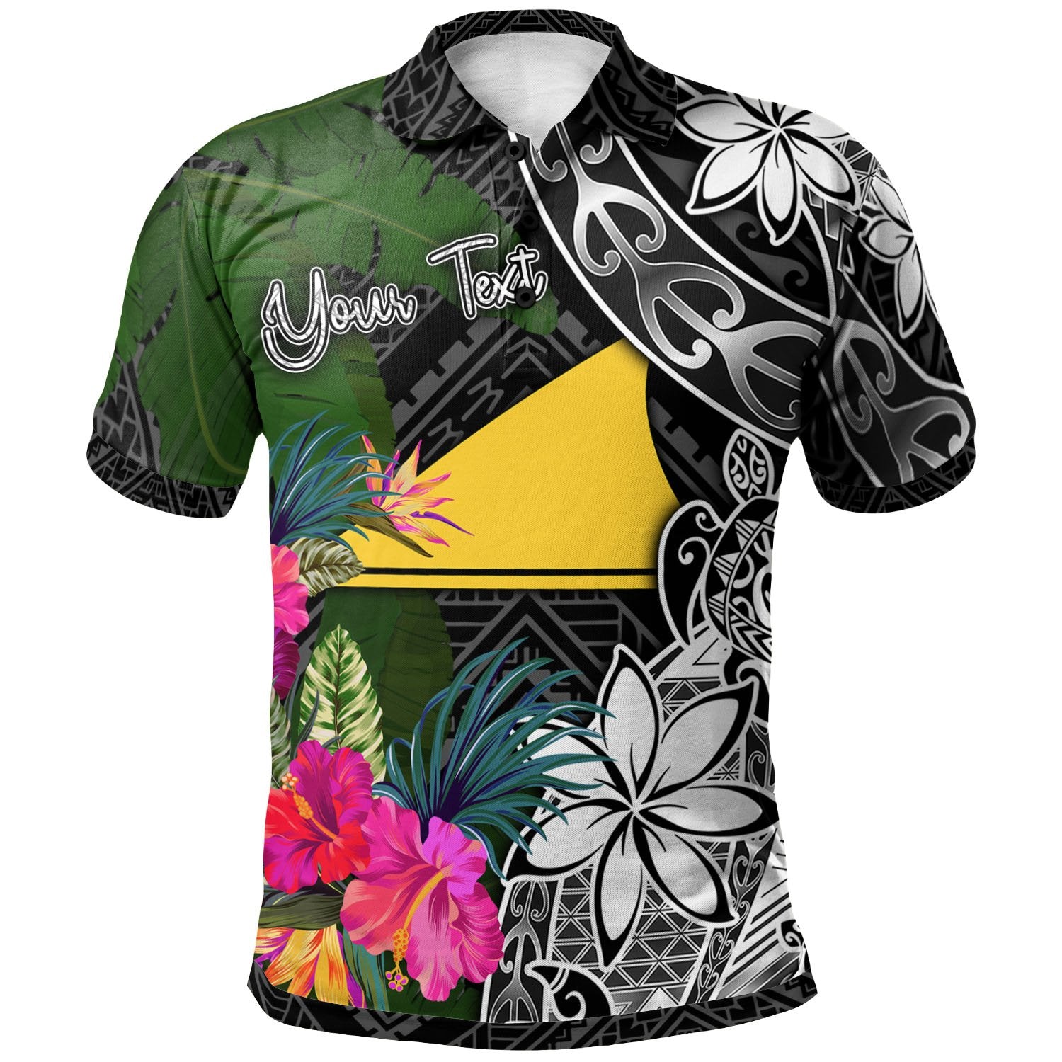 Tokelau Custom Polo Shirt Turtle Plumeria Banana Leaf Unisex Black - Polynesian Pride