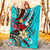 Kosrae State Premium Blanket - Tribal Flower With Special Turtles Blue Color - Polynesian Pride