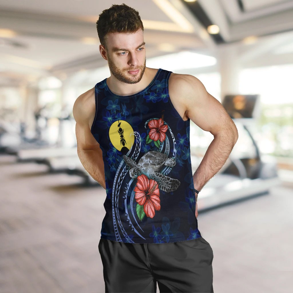 New Caledonia Polynesian Men Tank Top - Blue Turtle Hibiscus - Polynesian Pride