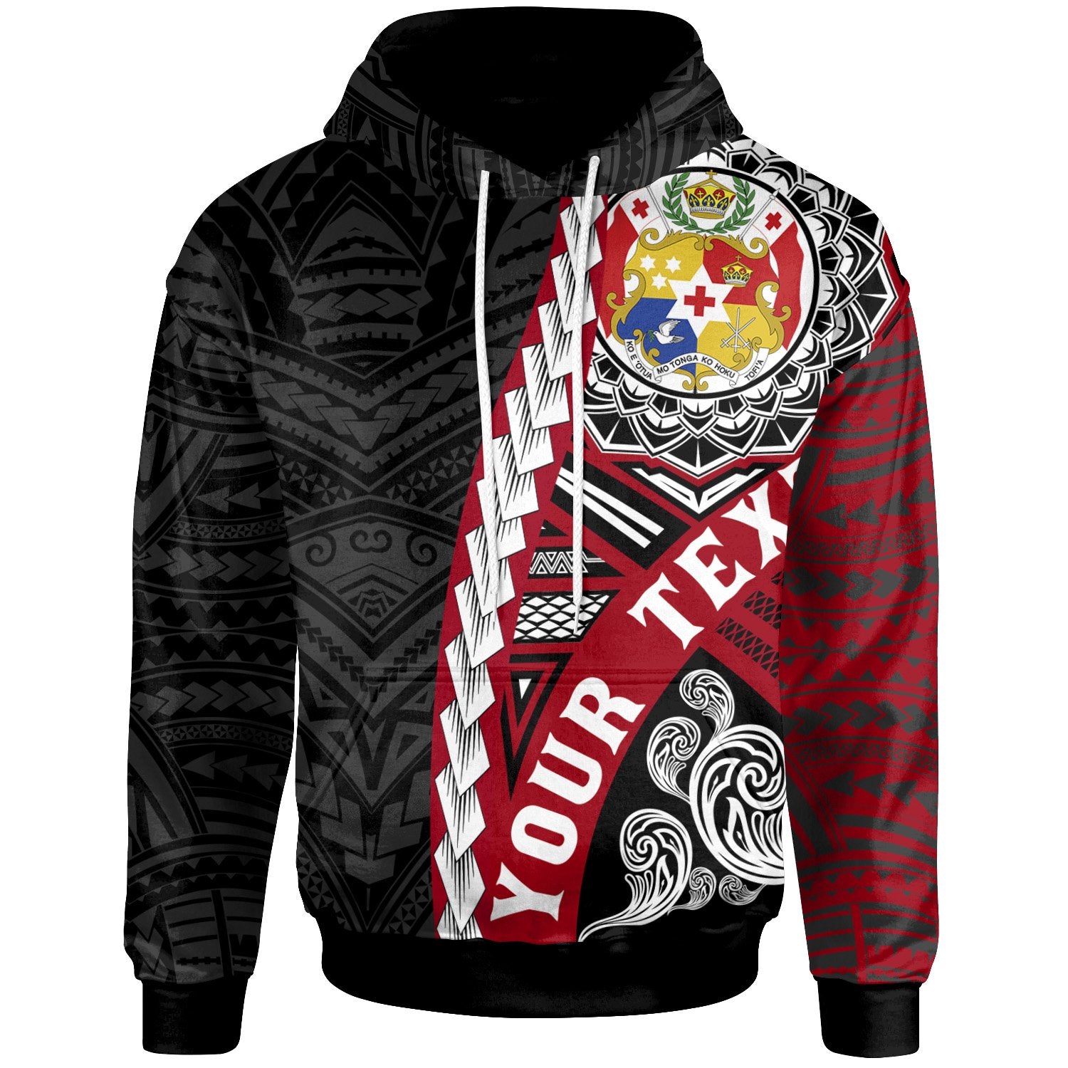 Tonga Polynesian Custom Hoodie Wave Tattoo Black - Polynesian Pride