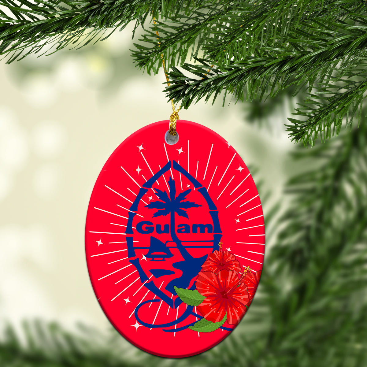 Guam Hibiscus Red Christmas Ornament - LT12 - Polynesian Pride