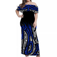 New Zealand Off Shoulder Long Dress Maori NZ Unique Blue LT13 Women Blue - Polynesian Pride