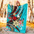 Fiji Premium Blanket - Tribal Flower With Special Turtles Blue Color - Polynesian Pride