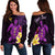 (Custom Personalised) Hawaii Turtle Off Shoulder Sweater Hawaiian Flowers Version Purple Elegant LT13 Purple - Polynesian Pride