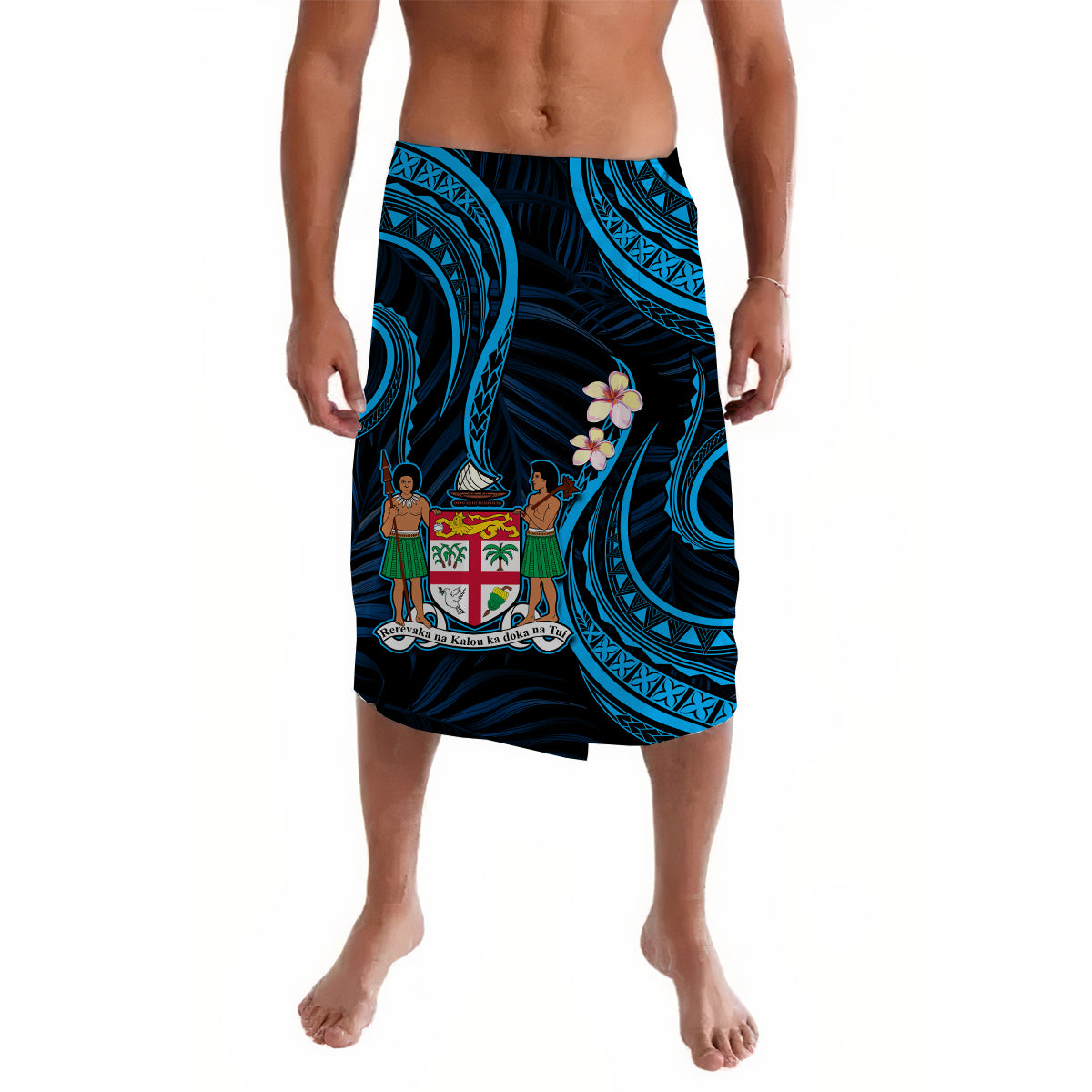 Fiji Lavalava Coat Of Arms Polynesian Mix Blue Coconut Pattern LT13 Blue - Polynesian Pride