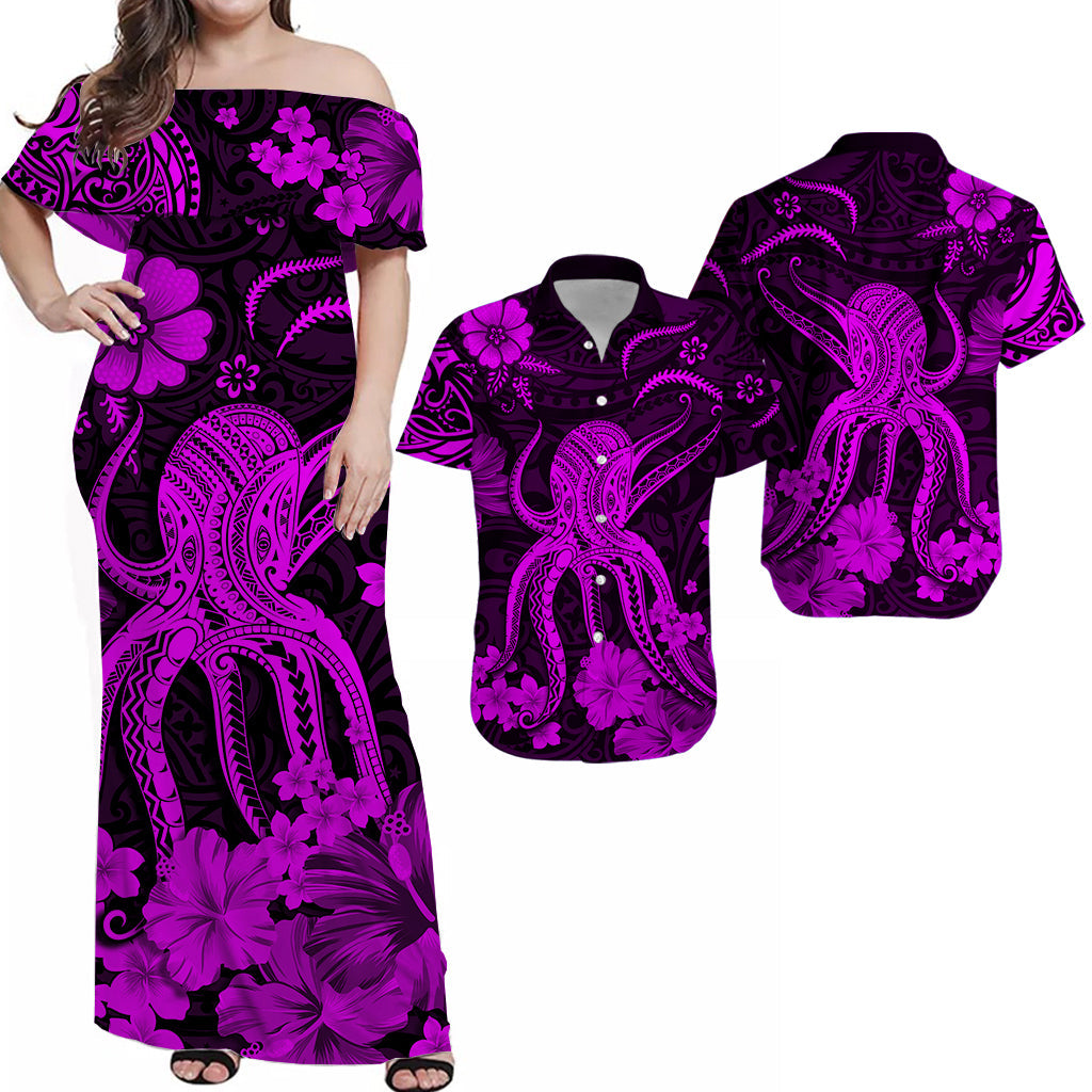 Hawaii Matching Dress and Hawaiian Shirt Polynesia Purple Octopus LT13 Purple - Polynesian Pride