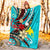 Papua New Guinea Premium Blanket - Tribal Flower With Special Turtles Blue Color - Polynesian Pride