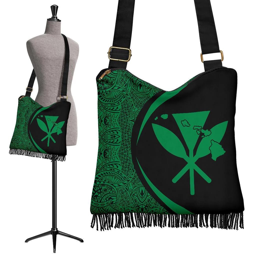 Hawaii Kanaka Polynesian Crossbody Boho Handbag - Circle Style Green Crossbody Boho Handbag One Size Black - Polynesian Pride