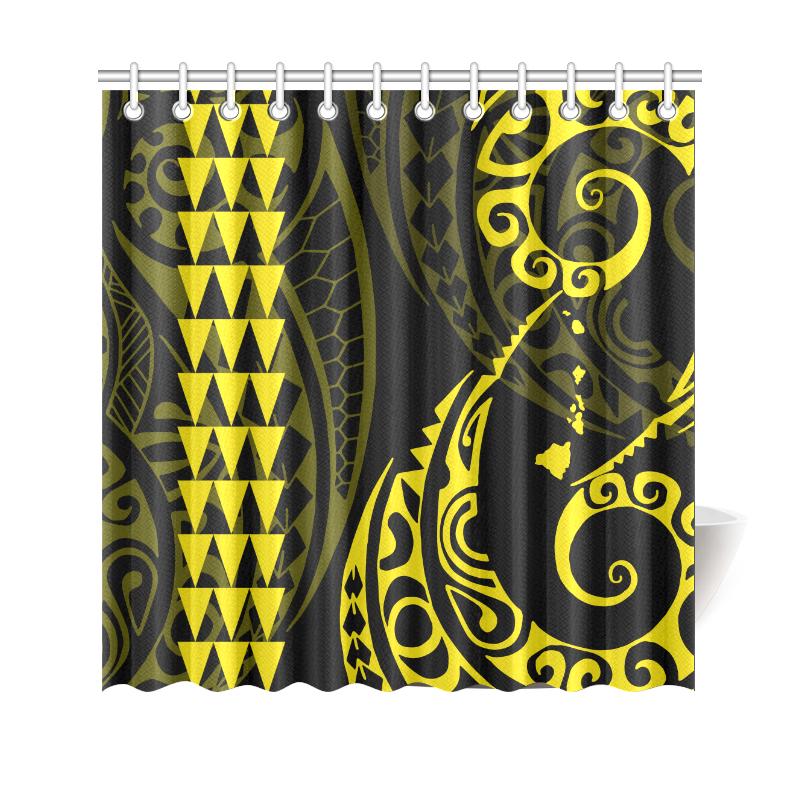 Hawaii Kakau Yellow Polynesian Shower Curtain 177 x 172 (cm) Yellow - Polynesian Pride