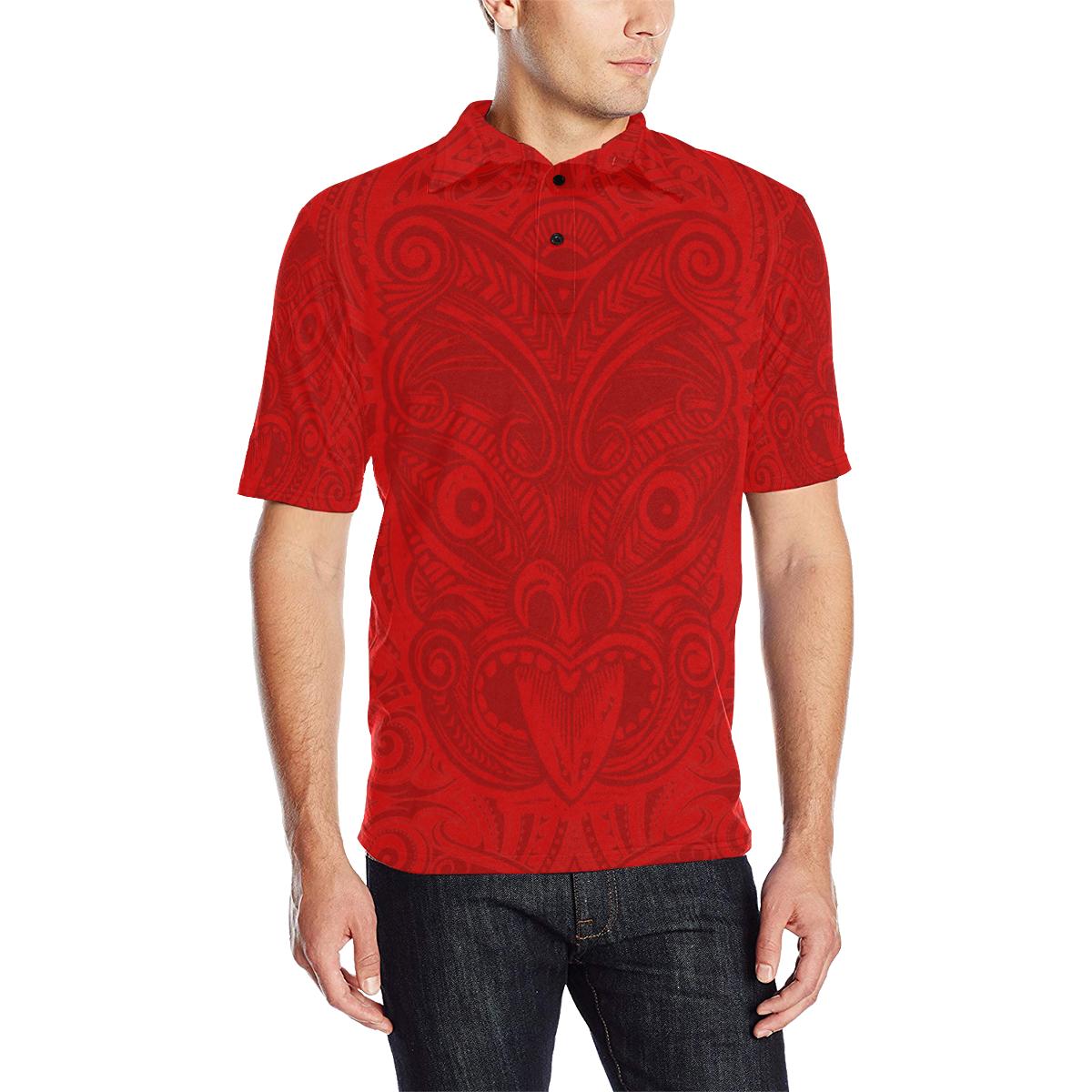 Maori Mask Polo Mens All Over Print Polo Shirt (Model T55) Unisex Black - Polynesian Pride