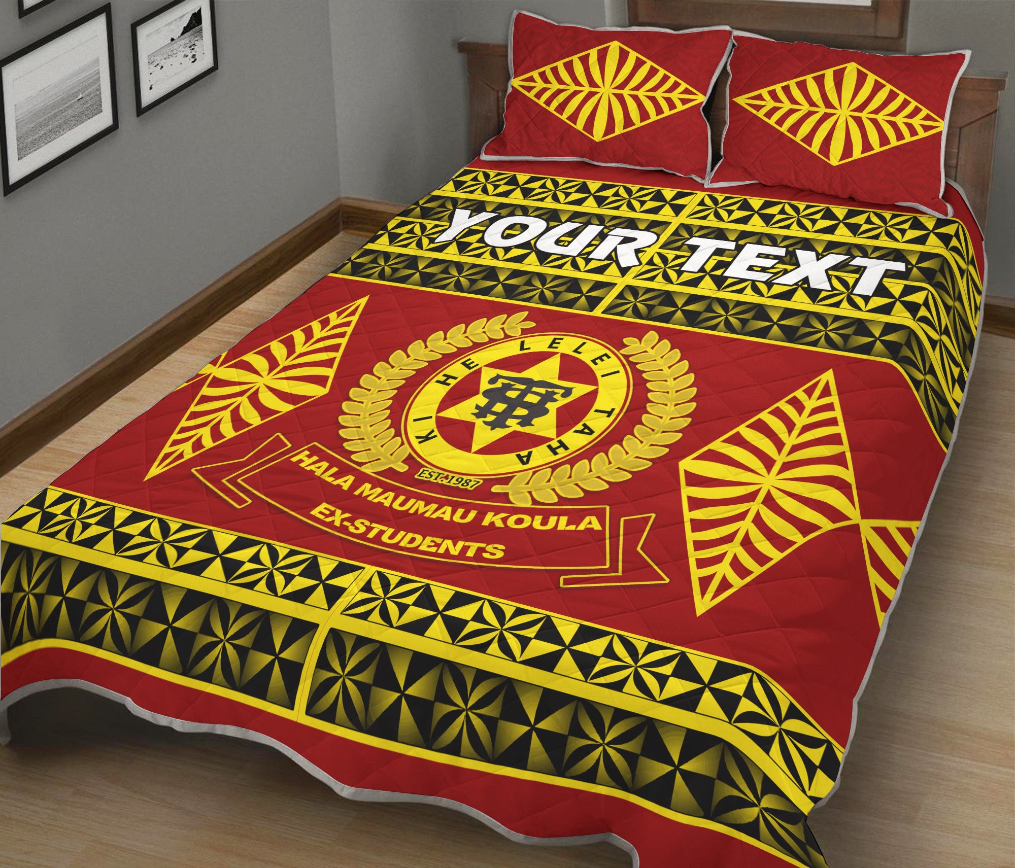 (Custom Personalised) Tonga High School Quilt Bed Set - Tongan Pattern LT13 Red - Polynesian Pride