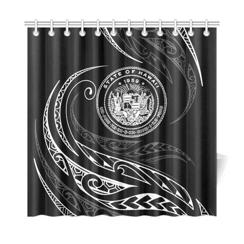 Hawaii Coat Of Arms Shower Curtain - White - Frida Style 177 x 172 (cm) White - Polynesian Pride