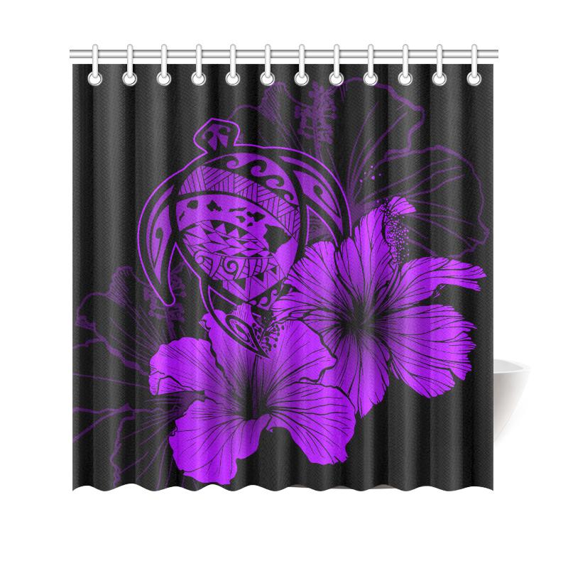 Hawaii Hibiscus Shower Curtain - Turtle Map - Purple 177 x 172 (cm) Purple - Polynesian Pride