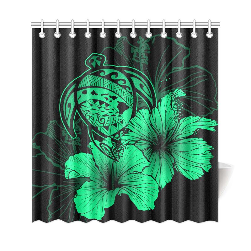 Hawaii Hibiscus Shower Curtain - Turtle Map - Pastel Green 177 x 172 (cm) Green - Polynesian Pride