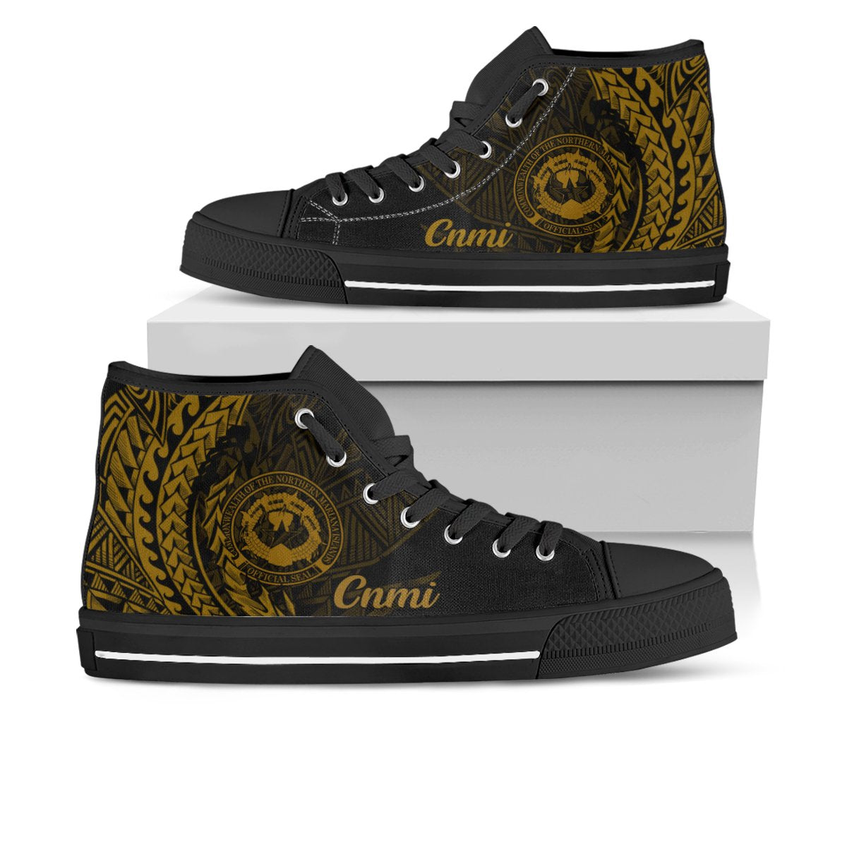 Northern Mariana Islands High Top Shoes - Wings Style Unisex Black - Polynesian Pride