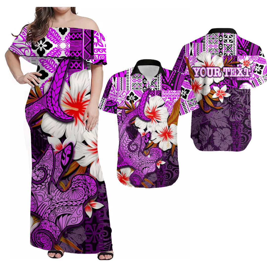 Custom Hawaiian Tribal Hammerhead Shark Tattoo Matching Hawaiian Shirt and Dress with Polynesian Hibiscus Purple LT6 Art - Polynesian Pride