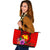 Papua New Guinea Polynesian Custom Personalised Large Leather Tote - Floral With Seal Red - Polynesian Pride