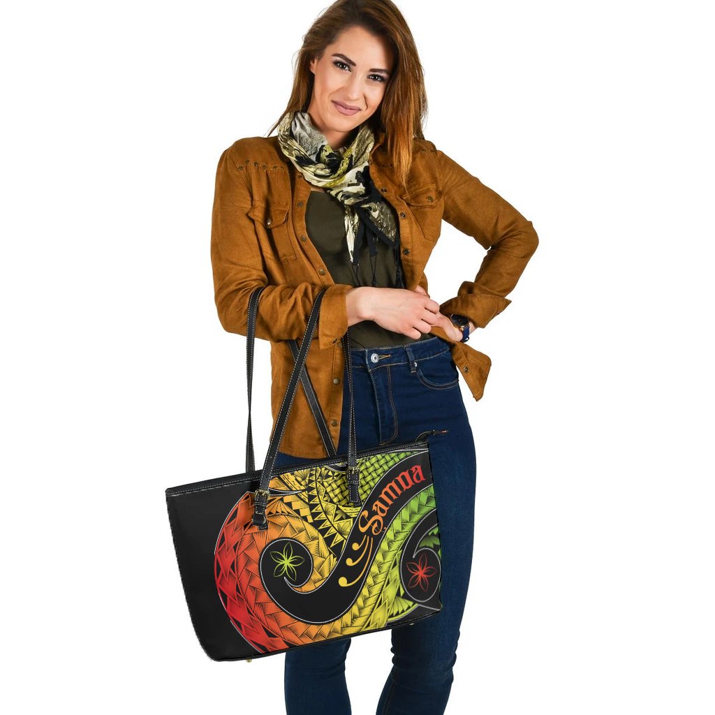 Samoa Leather Tote Bag - Samoa Polynesian Decorative Patterns - Polynesian Pride