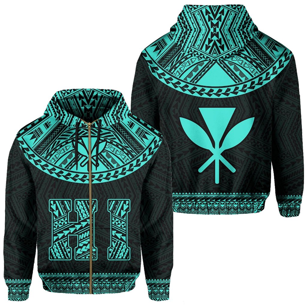 Hawaii Kanaka Polynesian Zip Hoodie Divinity Turquoise Unisex Turquoise - Polynesian Pride