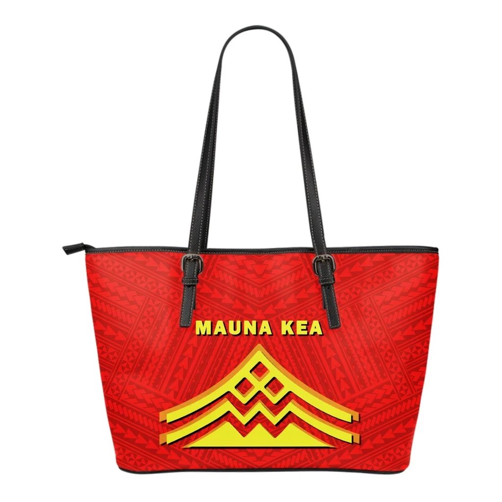 Hawaii Mauna Kea Polynesian Small Leather Tote Bag Red - Polynesian Pride