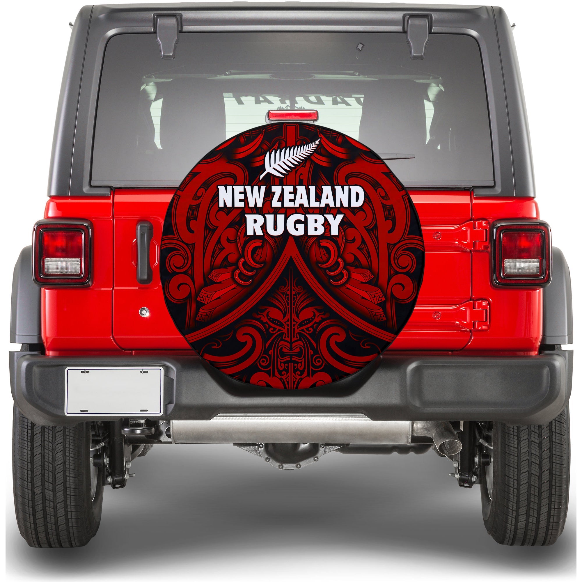 New Zealand Silver Fern Rugby Spare Tire Cover All Black Red NZ Maori Pattern LT13 Red - Polynesian Pride