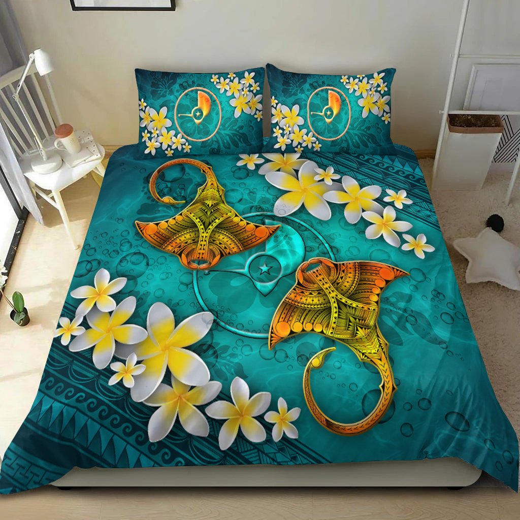 Yap Micronesia Bedding Set - Manta Ray Ocean Blue - Polynesian Pride