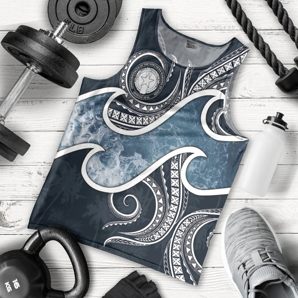 Northern Mariana Islands Polynesian Men's Tank Top - Ocean Style Blue - Polynesian Pride