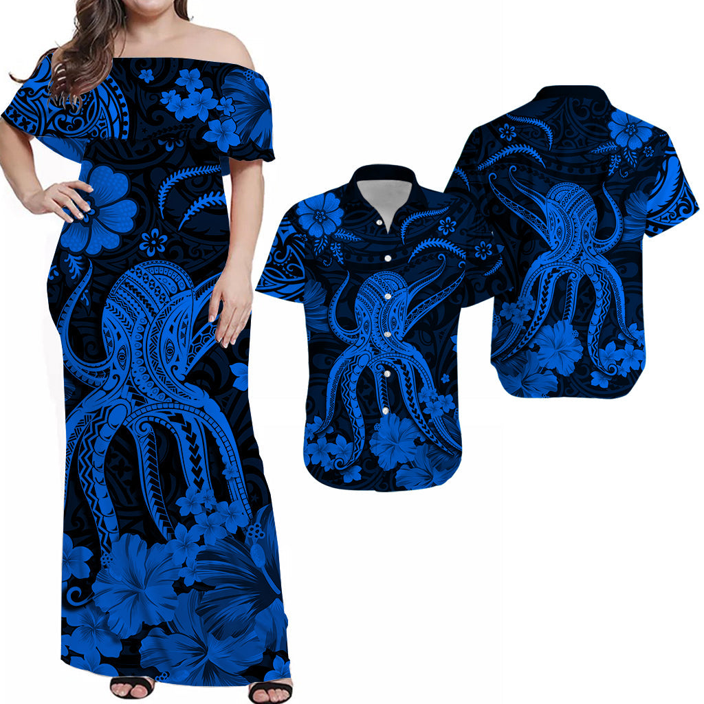 Hawaii Matching Dress and Hawaiian Shirt Polynesia Blue Octopus LT13 Blue - Polynesian Pride